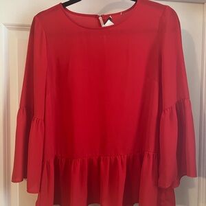 J. Crew Vibrant Red Blouse with Flared Sleeves